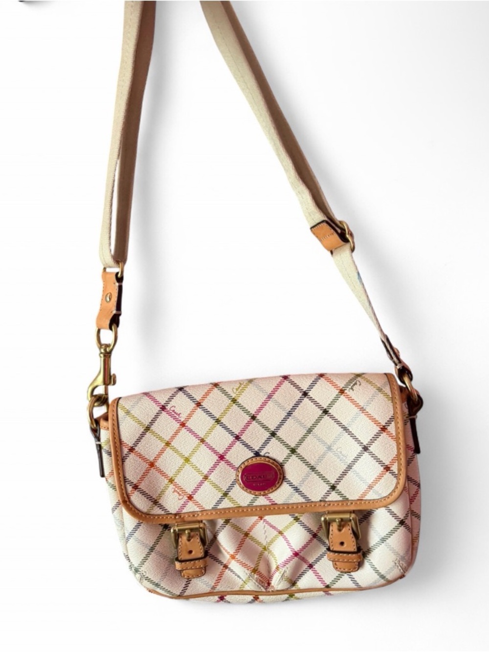 vintage Coach Peyton Tattersall field bag